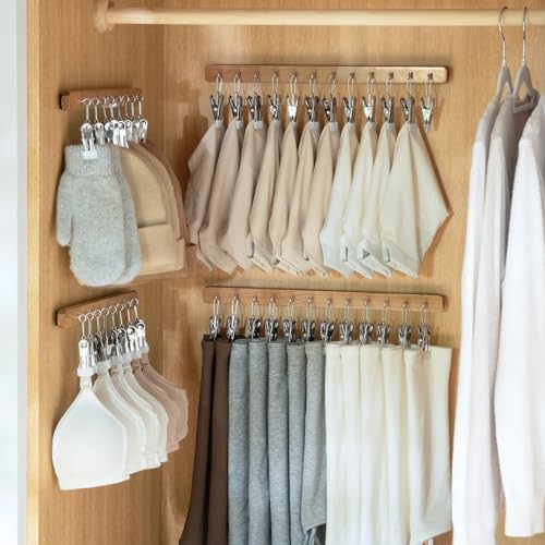 Pull Out Hat Rack for Closet, Sliding Hooks Hanger Rack with Clips for Bras Caps Underwear Socks Scarves Gloves Handkerchiefs, Dual Side 12 Clips Rail, 2 Pcs - Image 4