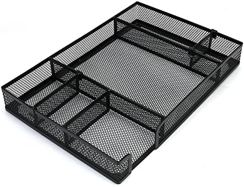 Desk Drawer Organizer Tray with Adjustable Compartments, 6 Grid Metal Mesh Drawer, Multi-use Desk Organizer Storage Box Set for Office,Home,School Supplies, 12.6X9X1.9 inch by EsOfficce