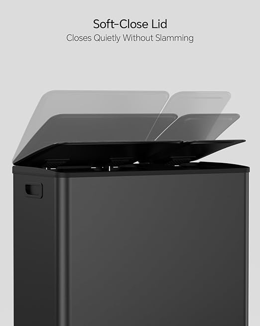 Lovewind Dual Trash and Recycling Bins for Kitchen, 13+6 Gallon Stainless Steel Garbage and Recycle Bin Combo for Large Families, Dual Trash Can with Soft Close Lid & Magnetic Stickers, Black