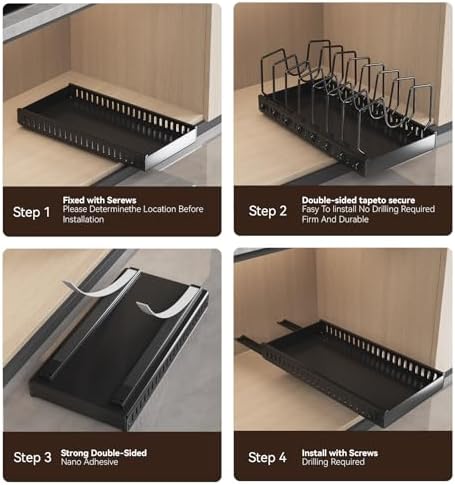 Black Pull Out Pot Lid Organizer, Cabinet Pan Rack - Image 3