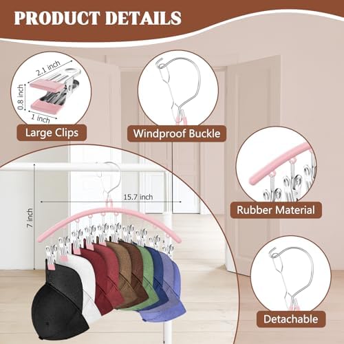 3 Pack Hat Hangers for Closet, Metal Hat Organizer for Baseball Caps - Image 2