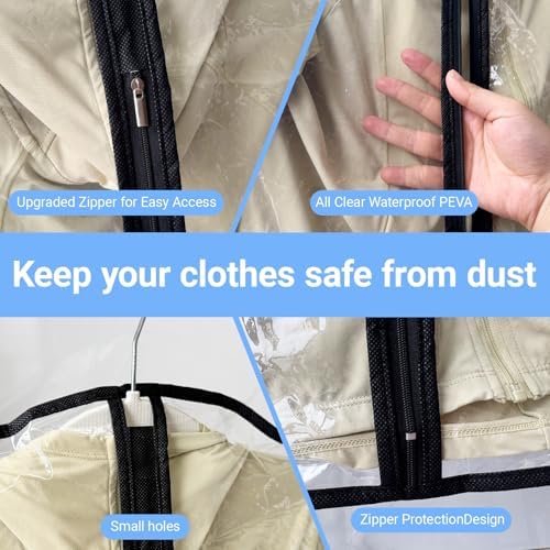 All Clear Garment Bags for Hanging Clothes, 40" (Set of 6) Suit Bags for Closet Storage, Plastic Dustproof Suit Cover Bags, Clothes Protectors Bag with zipper for Coats, Jackets, Shirts - Image 4