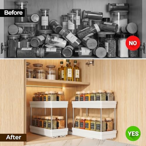 Pull Out Spice Rack, 2 Pack 2-Tier Cabinet Organizer, White - Image 7
