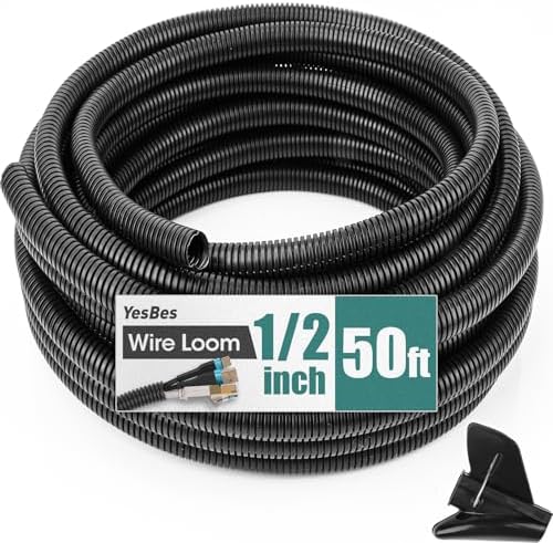 50 FT Wire Loom 1/2 Inch, Split Wire Loom Tubing Wire Conduit, Wire Protector Tubing – Black by YesBes