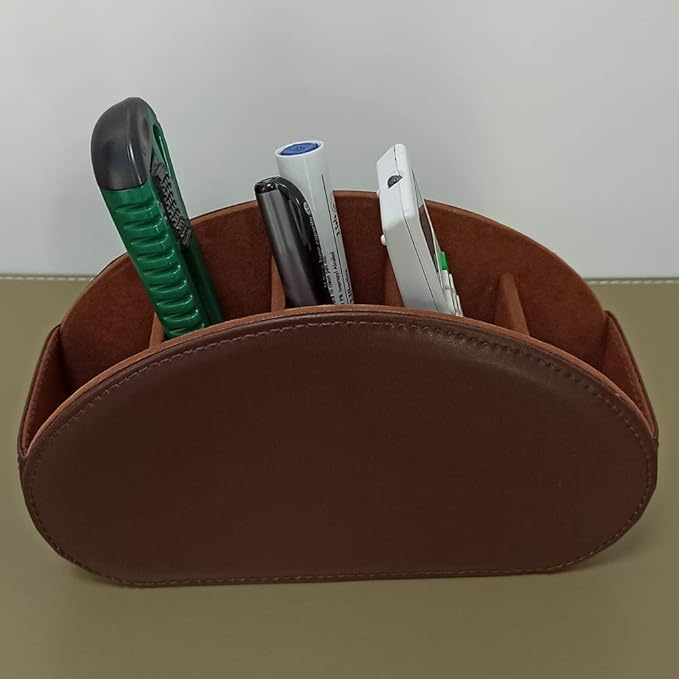 Remote Control Holder with 5 Compartments TV Remote Caddy Store Box,Desktop Organizer for Controller, Glasses and Media Player,Pen Storage (Brown)