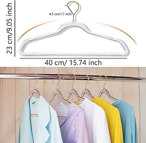 Pink Clothes Hangers 16", 40 Pack Plastic Clear Coat Hanger for Adult Closet, Durable Bling Ganchos de Ropa with Swivel Hook, Notched Shoulders & Ultra-Thin Space Saving Laundry Hanger for Dress Suits - Image 4