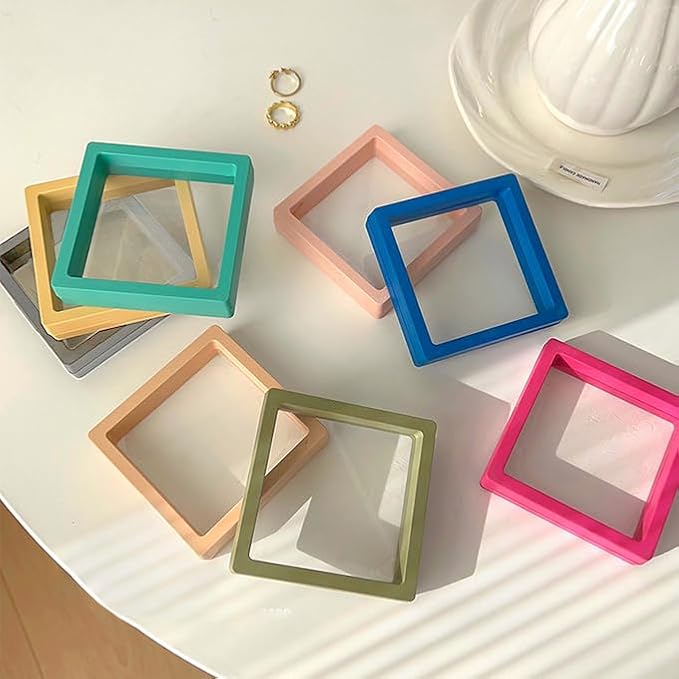 12PCS 3D Floating Frame Display Stand, Jewelry Box, Gift Box, Ornament Organizer, Small Travel Jewelry Box, PE Film Anti-Oxidation, Suspended Display Box Stackable (Multicolour, 3.54 * 3.54)