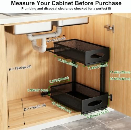 Under Sink Organizer, 2-Tier Pull Out Cabinet Storage, Black - Image 3