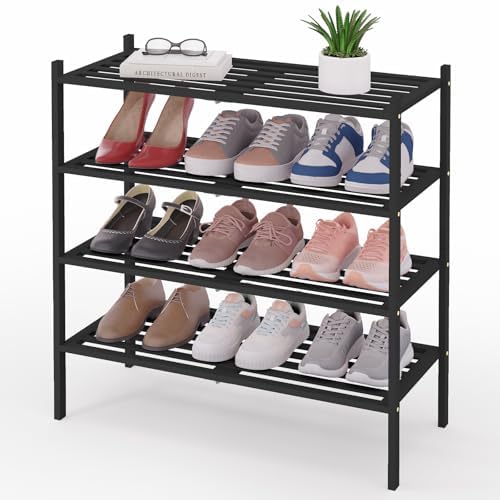 Smiry Bamboo Shoe Rack, 5 Horizontal Slats, 4 Tier - 26.8" Wide, Black by Smiry