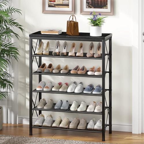 Shoe Rack for Entryway, 6 Tier Shoe Organizer with Mesh Shelves, Metal Shoe Storage for Closet Garage, Black - Image 2