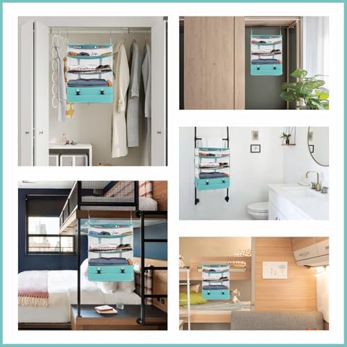 Surblue Hanging Closet Storage Bag Collapsible 3-Shelf Washable Oxford Fabric with 2 Hooks (XL 17.71 * 11.81 * 20in,Aqua Blue) - Image 7