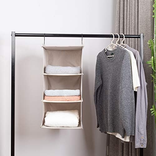 Hanging Closet Organizer 3-Tier, Oxford Wardrobe Storage, Beige Houndstooth - Image 2