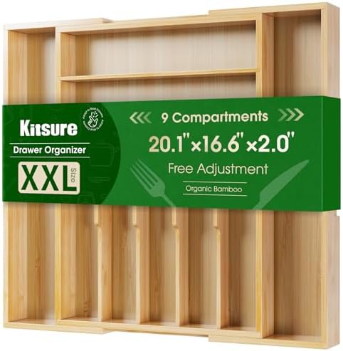 Kitsure Silverware Organizer, Bamboo Kitchen Drawer Tray, Natural, XX-Large by Kitsure