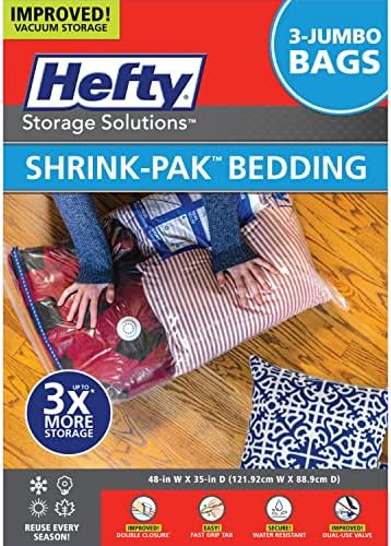 Shrink-Pak Space Bags Vacuum Storage Bags for Bedding Jumbo Compression 3 Pack Clear for Comforters Blankets (3 Jumbo/Bedding Solo) by HeftyShrinkPak