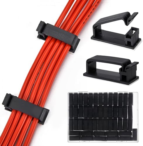 50Pcs Self Adhesive Cable Management Clips,Cable Organizers Wire Clips Cord Holder for PC Laptop Ethernet Cable Desktop Home Office(1.52’’ x 0.59’’ x 0.57’’, Black) by MOOCY