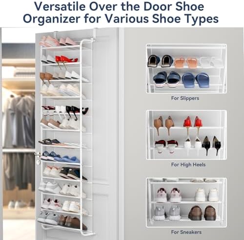 Whitmor 36 Pair Over the Door Shoe Rack,12 Tier Hanging Shoe Organizer with Metal Frame & Mesh Shelves, Heavy Duty Shoe Storage Holder for Door,No Drill Installation, 74"H x 21.7"W x 7.5"D, Matt White - Image 4