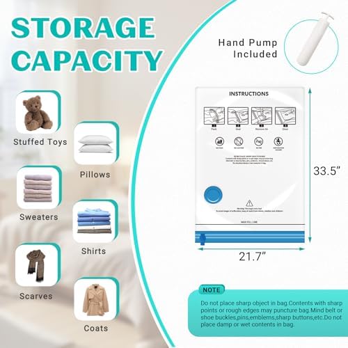 10 Pack Large Space Saver Vacuum Storage Bags Large Seal Bags for Bedding Compression Bags for Travel Comforters Blankets Bedding Pillows Luggage Hand Pump Included - Image 5