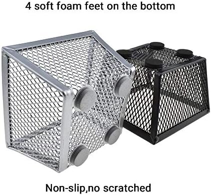 HAHIYO Stackable Paper Clip Mesh Holder Cup 2.2" Height 4 Pack Sturdy Paperclip Holder Container for Desk Drawer Organizer Collection for Home Office School Black Silver Soft Foam Feet No Sharp Edges - Image 5