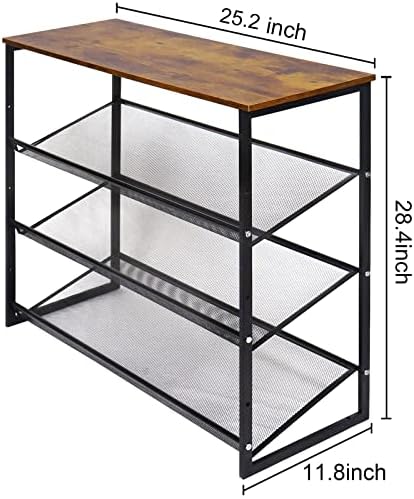 Garden 4 you Shoe Rack for Entryway 4 Tiers 11.8" D x 25" W x 28" H, Metal Shoe Rocks with Brown Wooden Tabletop, Angled Shoes Rack with Adjustable Mesh Shelves for Entryway Hallway Closet - Image 2