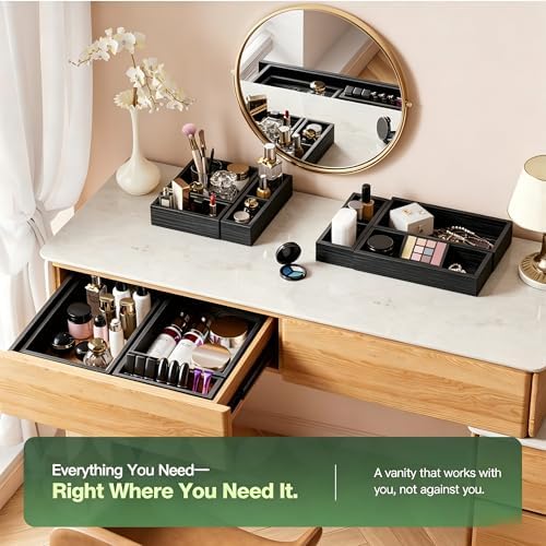 9-Pack Solid Wood Junk Drawer Organizer, Modular Desk Drawer Tray & Accessories with Non-Slip Pad, Multi-Use for Kitchen, Office, Bedroom Dresser, Utensil, Makeup, Stationery, Tea Bags & Coffee Pod - Image 7
