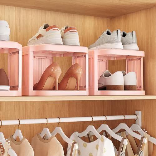 Kitstorack 10-Tier Vertical Plastic Shoe Rack, Freestanding Stackable Shoe Storage Organizer Cubes Shoe Shelf Tower or Small Closets and Tight Spaces, Pink - Image 2