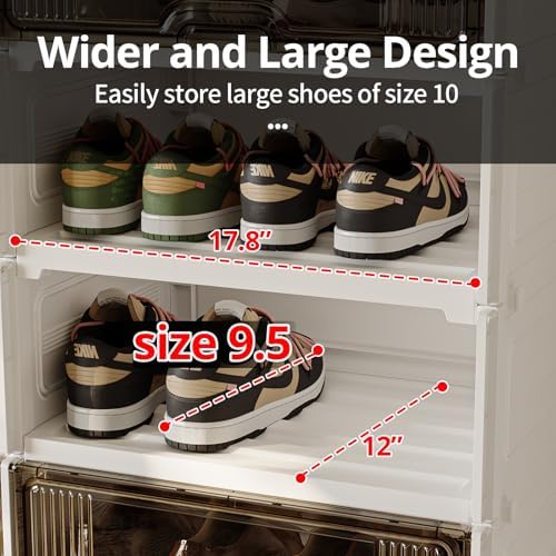 MAGINELS 6-Tier Shoe Rack,Expandable Plastic Shoe Cabinet. Shoe Storage with Door,Entryway, Closets, Hallway, and Bedroom.Accommodates Up to 24 Pairs of Shoes.Grey (2 BY 8) - Image 3