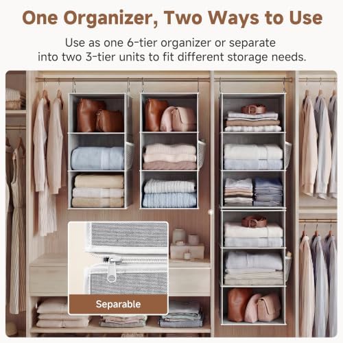 StorageWorks Hanging Closet Organizer, 6-Shelf with 2-in-1 Design, Ivory - Image 3