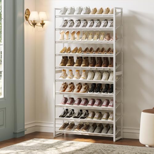 Nunsino Shoe Rack,10 Tier Metal Shoe Organizer,Max Holds 50 Pairs,Heavy Duty Shoes Shelf for Garage, Entryway, Closet,White - Image 2
