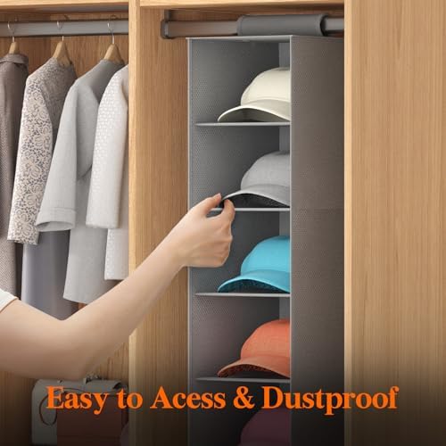 Lifewit 10 Section Hanging Hat Organizer for Baseball Caps, Gray, 1 Pack - Image 6