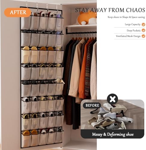 homyfort Over the Door Shoe Organizer, 40 Large Breathable Mesh Pocket,Space Saving Hanging Shoe Rack,Shoe Storage Holder for Entryway Bedroom Closet - Image 7