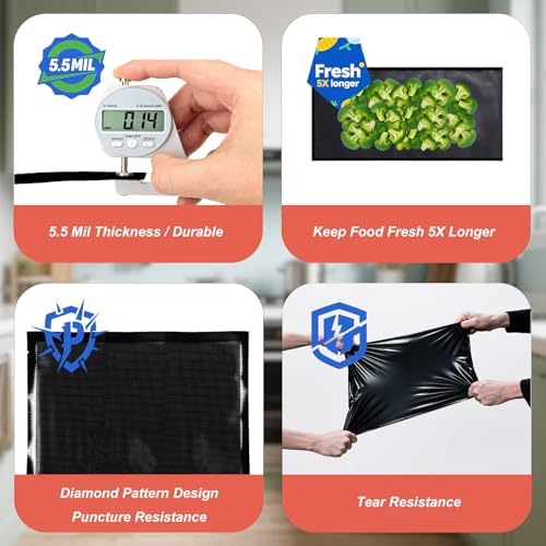 All Black Vacuum Sealer Bags 11" x 24", 5.5 Mil Precut Vacuum Seal Bags for Food Storage, Sous Vide, and Meal Prep, Heavy Duty Commercial Grade, 50 Count - Image 5