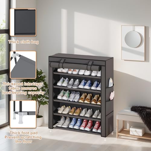 Laiensia 5-Tier Vertical Shoe Rack Organizer, Space Saving Shoe Storage Organizer, Non-Woven Cover Shoe Shelf Holds 20-25 Pairs for Bedroom, Hallway, Closet Entryway, Grey - Image 6