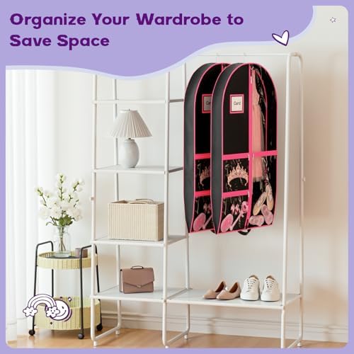 Dance Garment Bags for Dancers, 40" Garment Bags for Hanging Clothes with 3 Clear Zipper Pockets, Cheer Uniform Garment Bag for Suits, Travel & Sports Jersey (Black Pink, 2 Pack (40 inches)) - Image 7