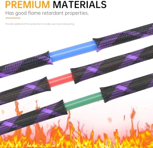 Braided Cable Sleeve, 33ft Expandable Wire Loom for Automotive Wiring Harness & PC Case, Pet-Proof Chew Resistant Cord Protector, Flexible Cable Management (Black-Purple, 12mm (15/32")) - Image 3
