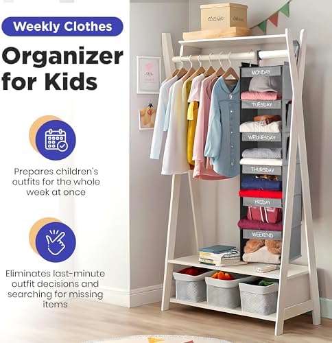 Hanging Closet Organizer 6-Shelf Kids Clothing with Day Labels - Image 3