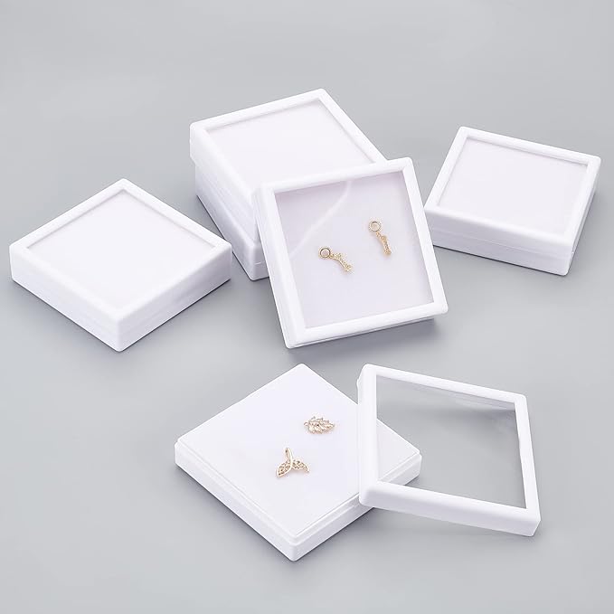 BENECREAT 6Pcs White Plastic Boxes with Sponge Inside Gift Boxes Clear Window Presentation 3.5"x3.5"x1" for Jewelry Birthday, Mother's Day Festival Gift Packing
