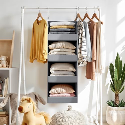 GRANNY SAYS 4-Shelf Hanging Organizer, Closet Hanging Shelves, Closet Hanging Storage Organizers, Organization for Bedroom, Living Room, Baby Nursery, Camper Accessories, Gray, 1-Pack - Image 2