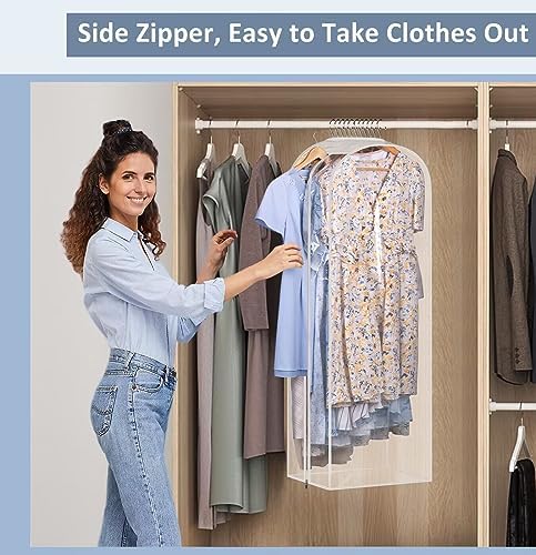 Sleeping Lamb 10" Gussetes Clear Garment Bags for Hanging Clothes Storage 50" Dress Bags for Closet Storage Coat Cover for Suits, Sweater, Jacket(3 Packs) - Image 4