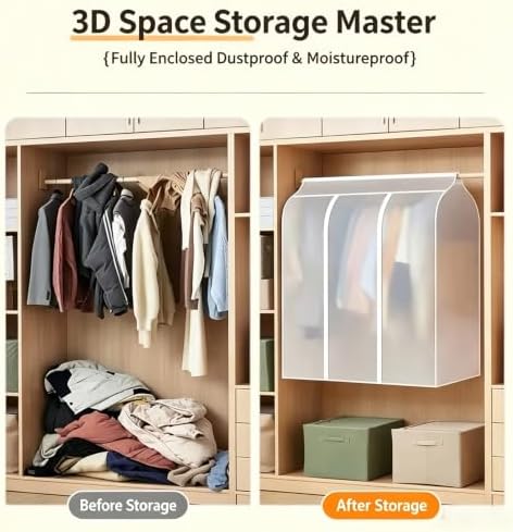 20x59x24 Inch Garment Bags, 1 Pack Garment Rack Cover, Waterproof & Washable Suit Covers, Full Zipper Dust-Proof Hanging Clothes Storage Bags for Closet, Translucent - Image 4