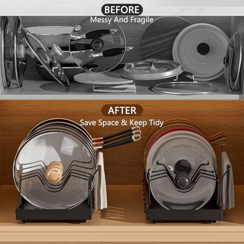 Black Pull Out Pot Lid Organizer, Cabinet Pan Rack, 10 Dividers - Image 5