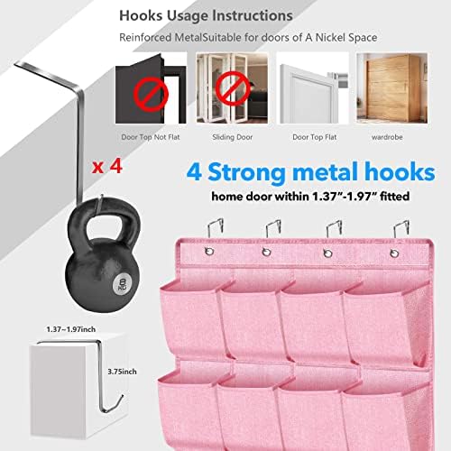 homyfort Pink Shoe Organizer Over the Door for Girls Women Kids Room,Hanging Shoe Rack Organizer for Closet Door,Zapateras Storage Holder with 24 Large Pockets & 4 Sturdy Hooks for Shoes,Slippers - Image 6