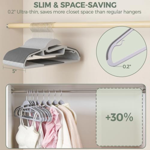 BAGAIL Plastic Hangers 100 Pack with Non-Slip Design,0.2 Inches Thick, 360°Swivel Hook Space Saving Organizer for Bedroom Closet,Shirts,Pants(Grey- S Shaped) - Image 3
