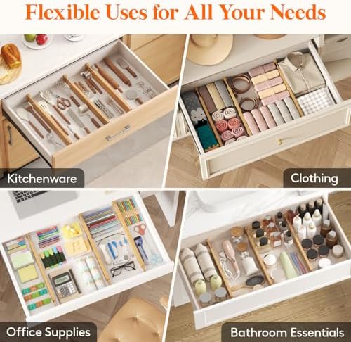 Lifewit 2.4" Kitchen Drawer Dividers, Adjustable Bamboo Drawer Organizers - Image 6