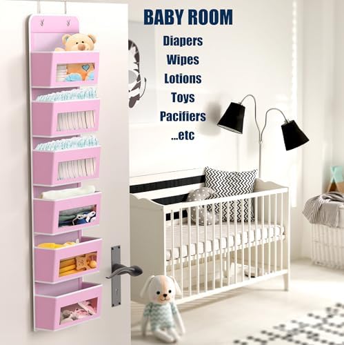 Simple Houseware 6 Clear Window Pocket Over Door Hanging Organizer, Pink - Image 3