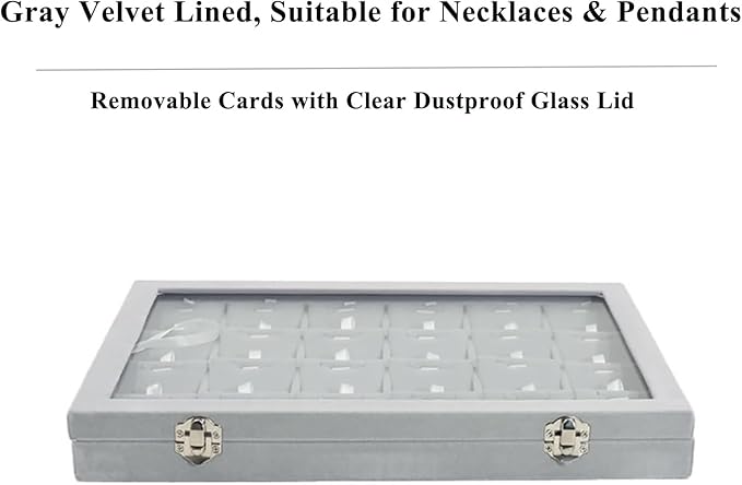 Jewelry Box Necklace Organizer Tray (Grey) Necklace Display Case for Storage Jewelry Display Stand 24 Slot Pendant Holder for Women