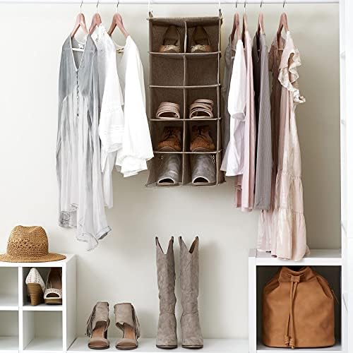 Household Essentials 10‑Pocket Hanging Shoe Organizer with Side‑by‑Side Canvas Storage and 2 Hooks for Support, Beige - Image 2