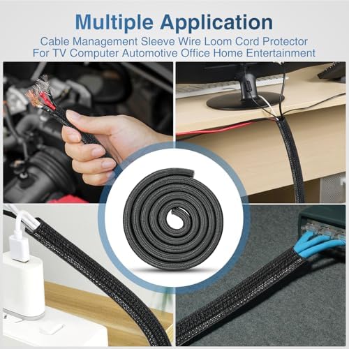 Nilight Cable Sleeve, 10ft-1/2inch Cord Management Sleeves Black Wire Loom - Image 6