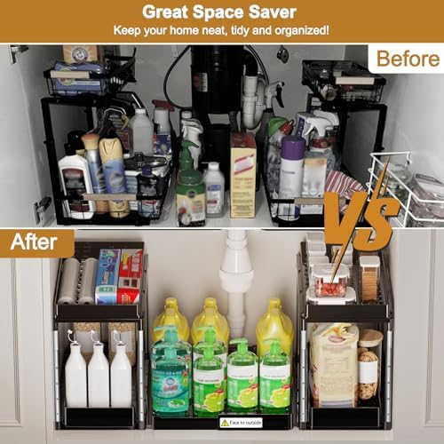 NIUXX Expandable Under Sink Organizer: 2 Tier Height Adjustable - Image 5