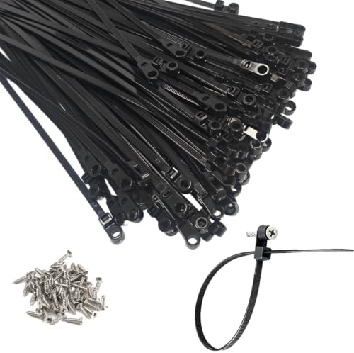 200 PCS 10 in black zip ties, 100 screws, cable ties with screw holes 75lb by Unknown
