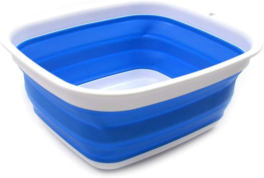 SAMMART 7.7L (2 Gallon) Collapsible Tub - Foldable Dish Tub - Portable Washing Basin - Space Saving Plastic Washtub (Blue, S)